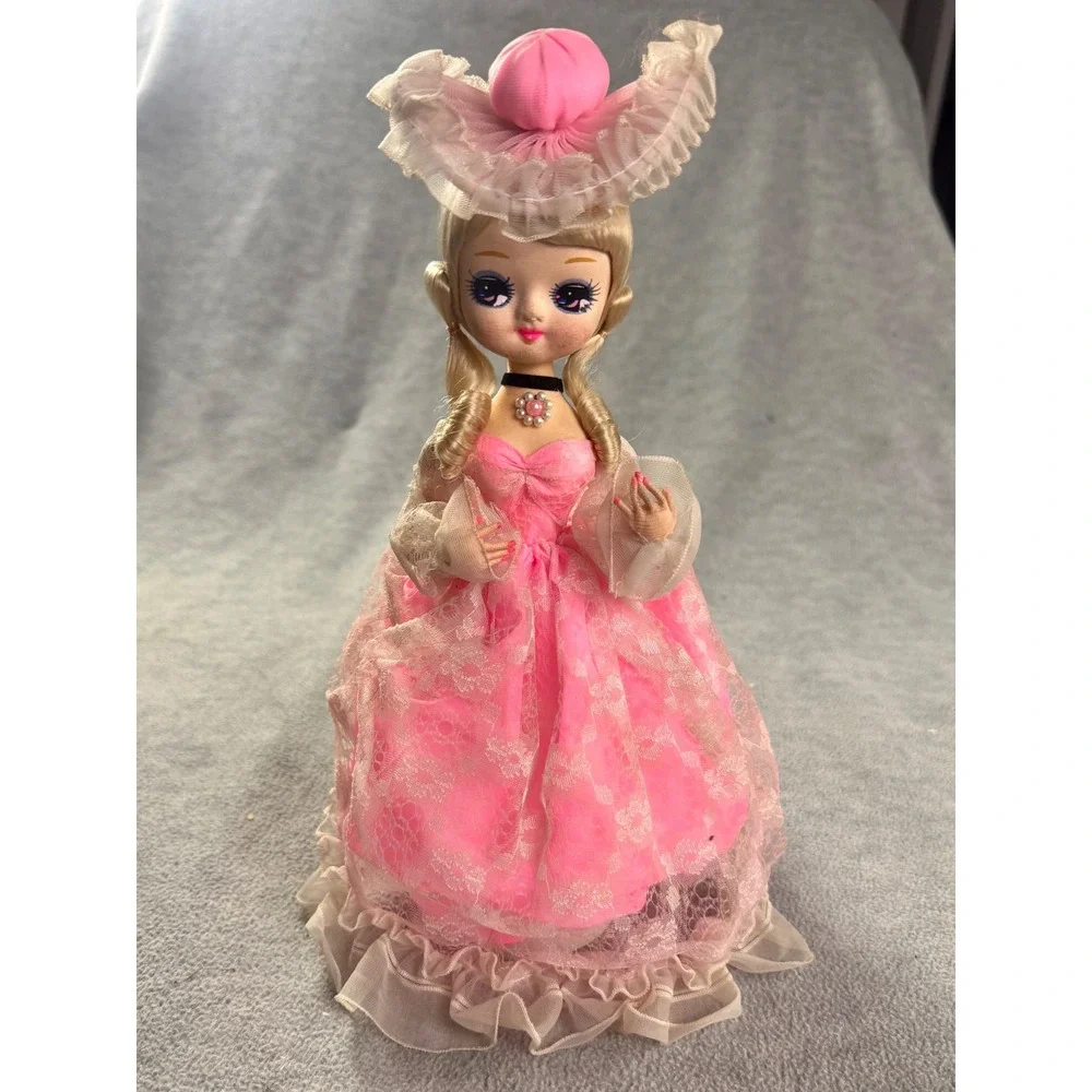 Vintage Bradley Style Pose Doll Pink Lace Dress Blonde Hair Large Eyes 1960s 70s